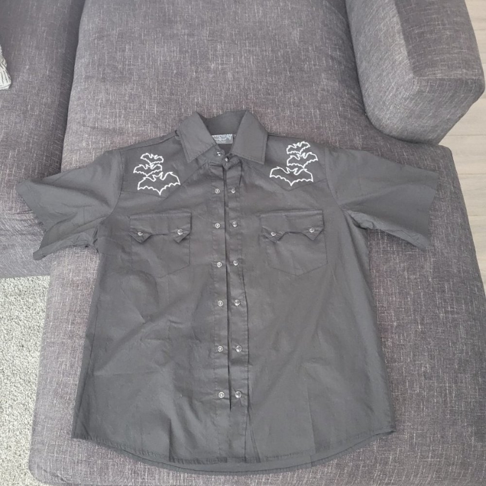 Kreepsville 666 Black Bat Bone Western Shirt